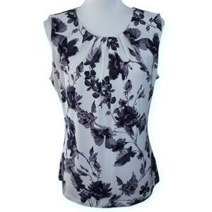 Calvin Klein Navy Floral Blouse Sz.L EUC